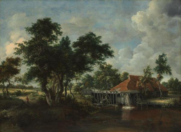 The Watermill With Great Red Roof by Meindert Hobbema
