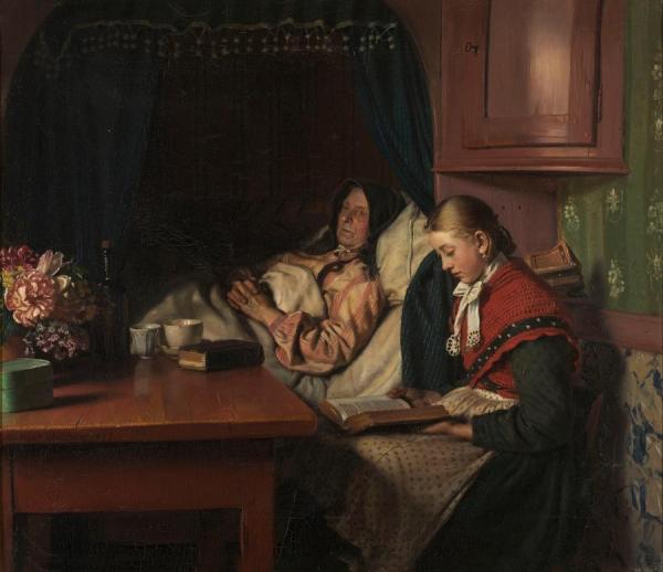 By Grandmothers Sickbed(by A Sickbed) by Michael Ancher