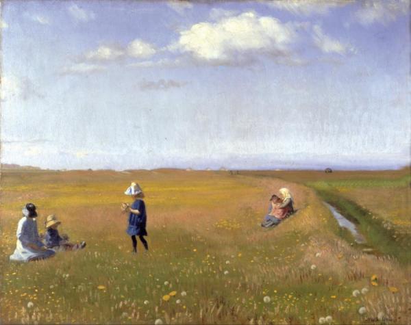Children And Young Girls Picking Flowers In A Field North Of Skagen by Michael Ancher Oil Painting Reproductions