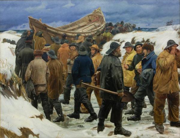 Taking The Lifeboat Through The Dunes by Michael Ancher Oil Painting Reproductions