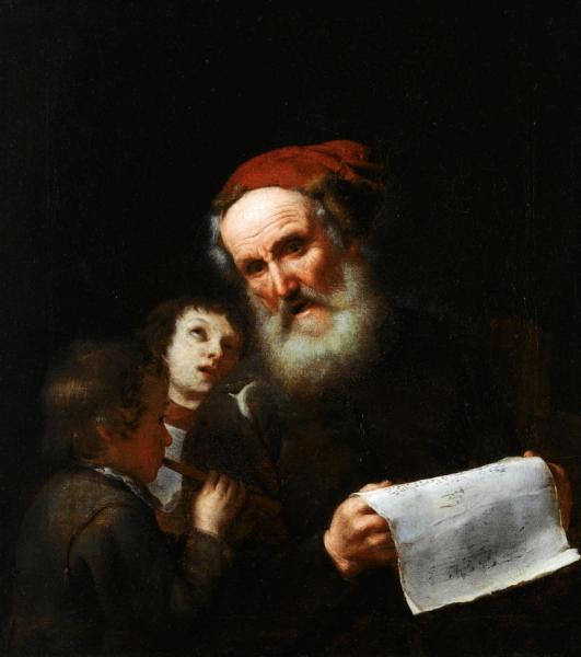 An Elderly Man Singing Together With Two Young Boys by Michael Sweerts