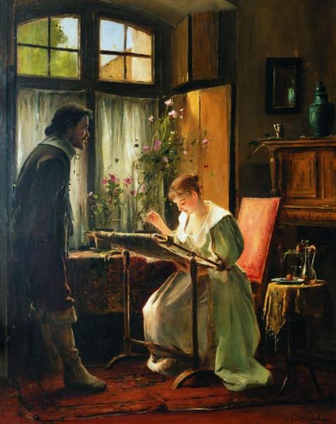 Lady Seated At Her Needlework by Michel Lieb Munkacsy