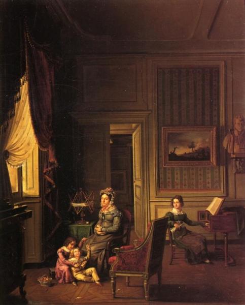 Madame De Vaugelas, Marquise De Marniolas And Her Children In An Interior by Michel Philibert Genod