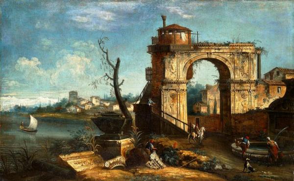 Capriccio View With Triumphal Arch And Fountain by Michele Giovanni Marieschi Oil Painting Reproductions