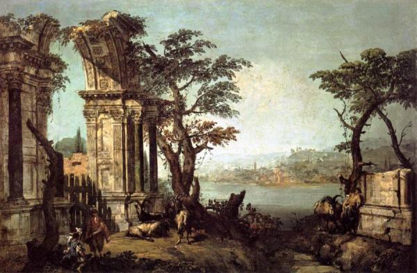 Capriccio With Classical Arch And Goats by Michele Giovanni Marieschi
