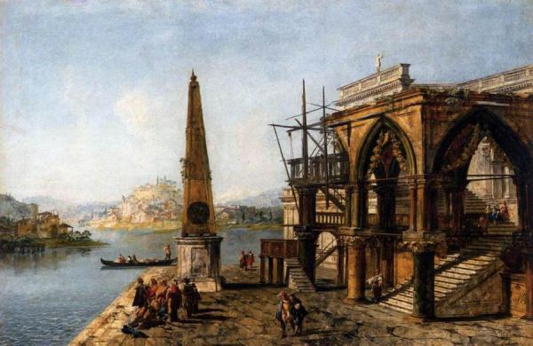 Capriccio With Gothic Building And Obelisk by Michele Giovanni Marieschi Oil Painting Reproductions