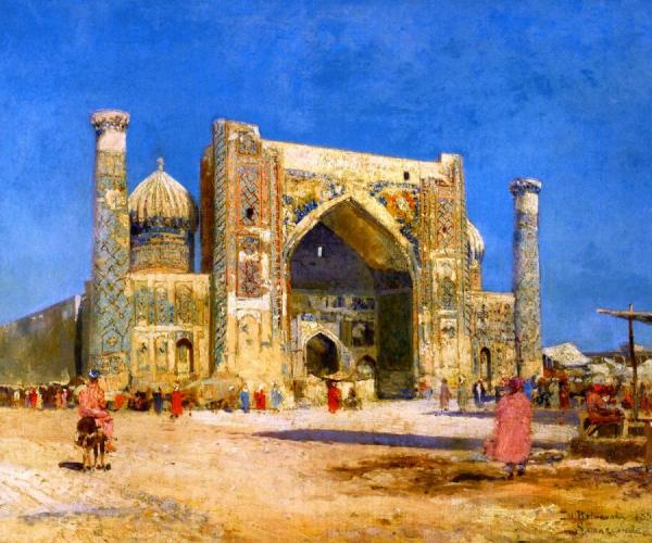 The Sher-dor Madrassah, Samarkand, Uzbekistan by Mihail Nicolaevich Belaevsky