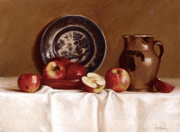 Milne Ramsey Apples, Ming Plate And Earthenware Pitcher