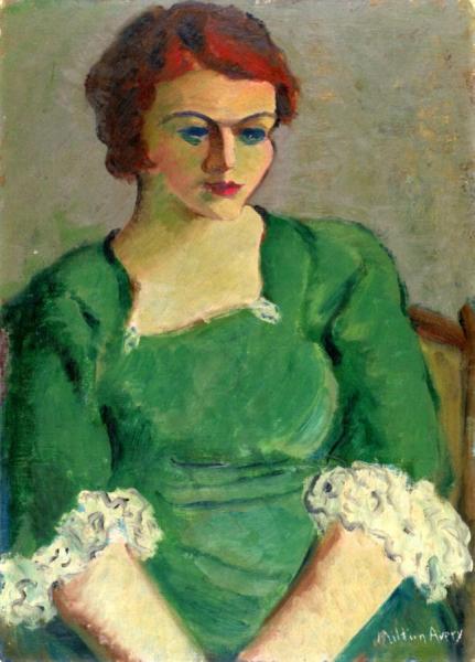 Portrait Of Annette In A Green Dress by Milton Avery