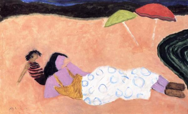 Red And Green Umbrellas by Milton Avery