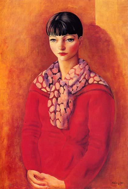 Kiki In A Red Dress, 1933 by Moise Kisling Oil Painting Reproductions