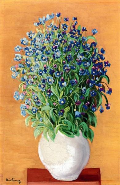 Blue Flowers In A Vase by Moise Kisling
