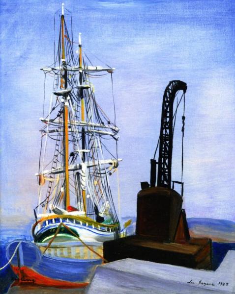 Boat And Crane In La Sayne by Moise Kisling