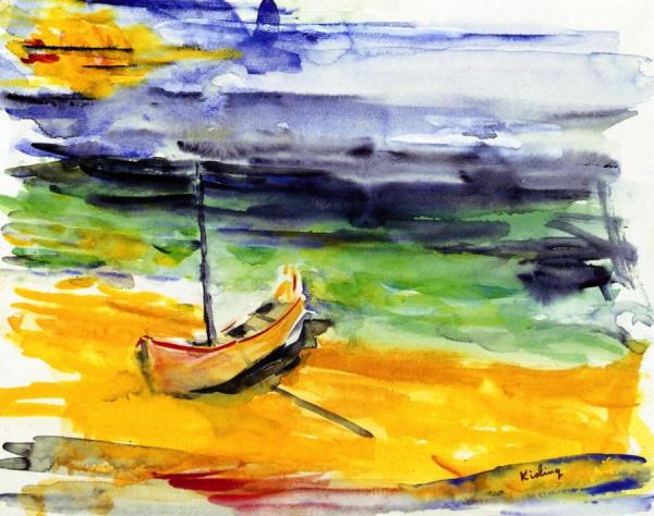 Boat In The Harbor At St. Tropez by Moise Kisling