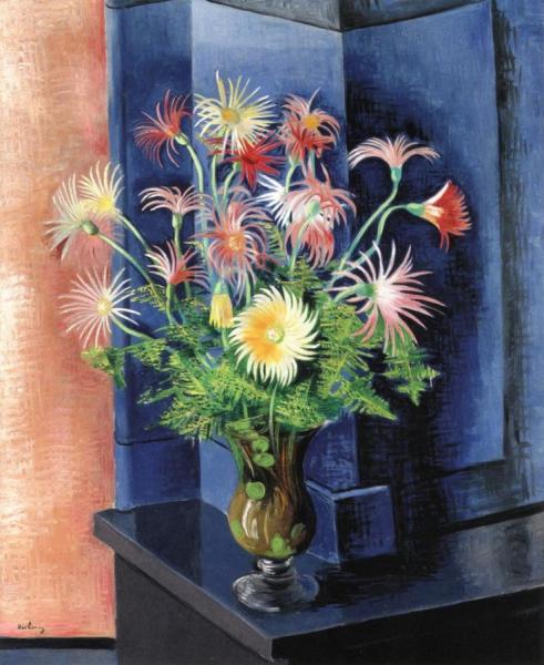 Ferns And Gerbera Daisies by Moise Kisling