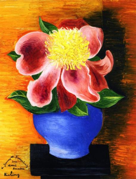 Flowers In A Blue Vase by Moise Kisling