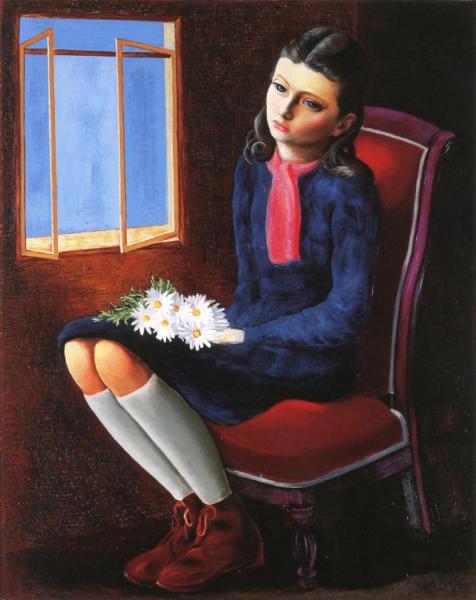 Girl Seated With Daisies by Moise Kisling