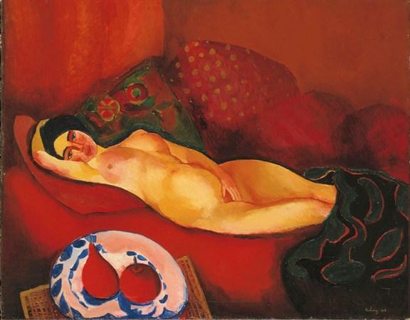 Nu Au Divan Rouge by Moise Kisling Oil Painting Reproductions