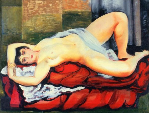 Nude Lying On A White Sheet by Moise Kisling