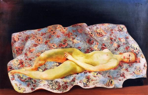 Moise Kisling Nude Reclining On A Flowered Carpet