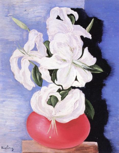 Orchids In A Pink Vase by Moise Kisling
