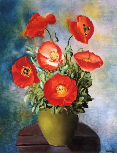 Poppies In A Vase by Moise Kisling