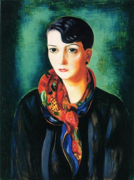 Moise Kisling Portrait Of A Young Woman In A Scarf