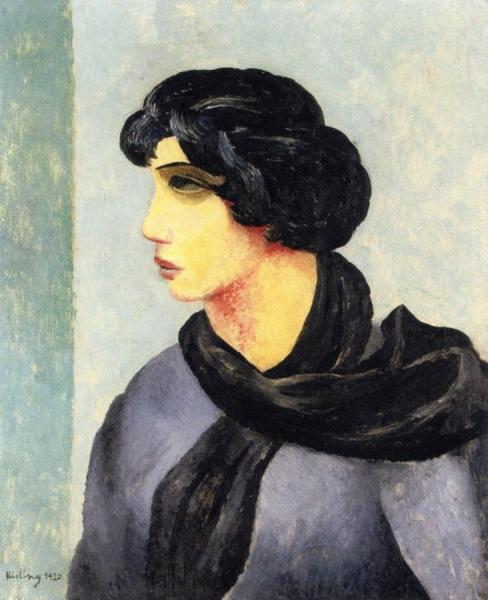 Portrait With Black Scarf by Moise Kisling