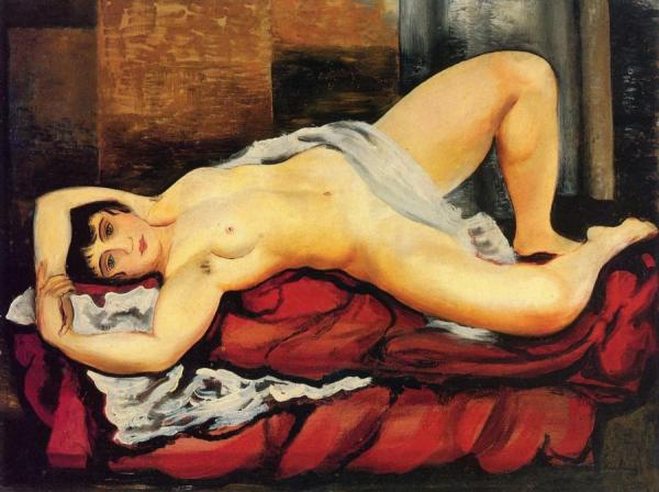 Reclining Nude With White Sheet by Moise Kisling