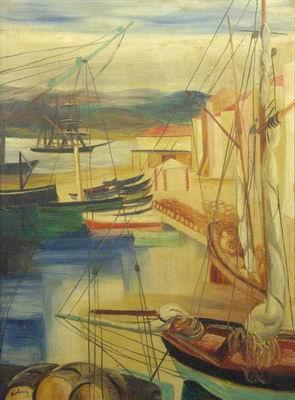 Ships Moored Along The Docks by Moise Kisling