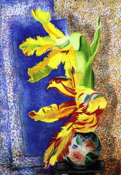 Still Life With Tulips In A Vase by Moise Kisling