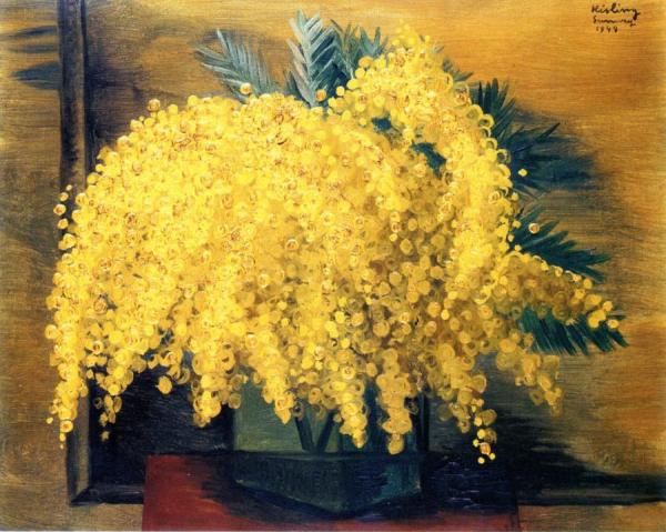 Vase Of Mimosa by Moise Kisling