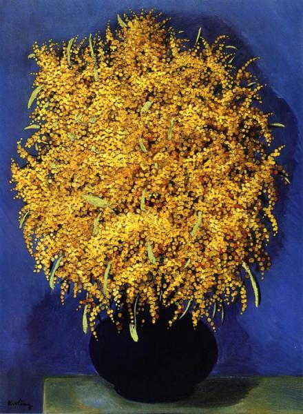 Vase Of Mimosas by Moise Kisling