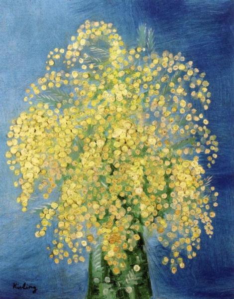Vase Of Mimosas by Moise Kisling