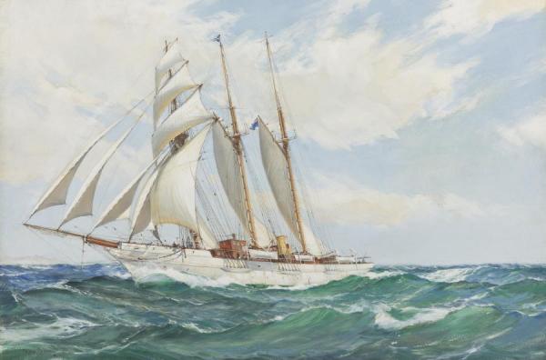 A Sunny Morning,full Sail by Montague Dawson