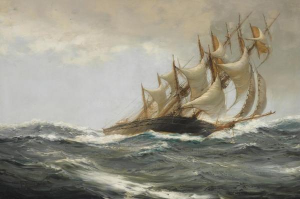 Blowing Hard by Montague Dawson