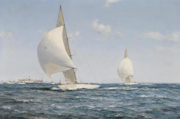 The America's Cup Race, Intrepid And Gretel Ii by Montague Dawson