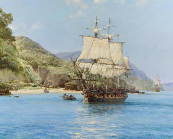 The Pirate's Cove, Wafer Bay, Cocos Islands by Montague Dawson
