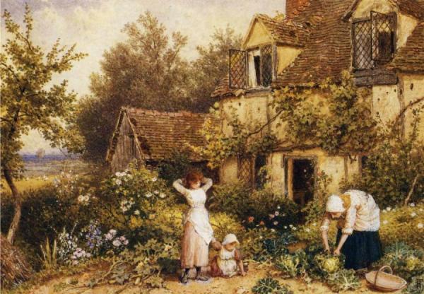At The Cottage Door by Myles Birket Foster Oil Painting Reproductions