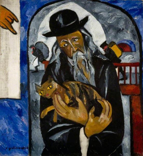 Rabbi With Cat by Natalia Goncharova Oil Painting Reproductions