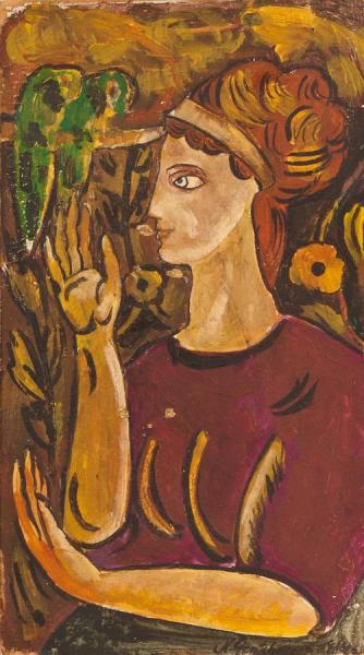 Woman With Parrot  (study) by Natalia Goncharova