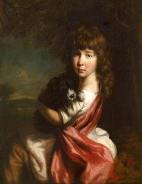 Portrait Of A Young Girl With A Pet Dog by Nathaniel Hone, R.a.
