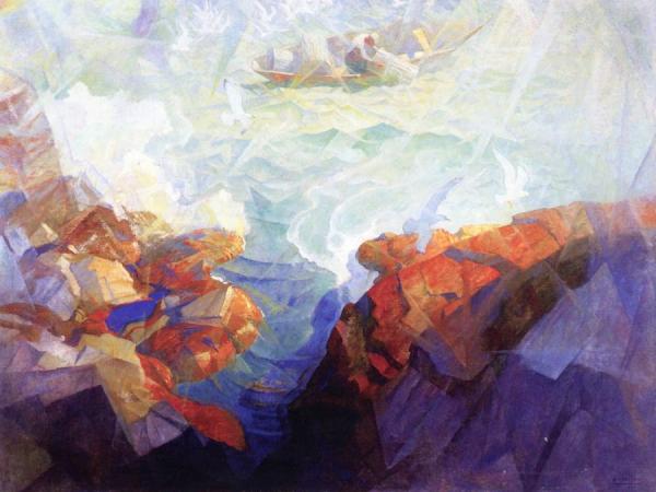Lobsterman Hauling Trap Off Rocky Coastline by Newell Convers Wyeth