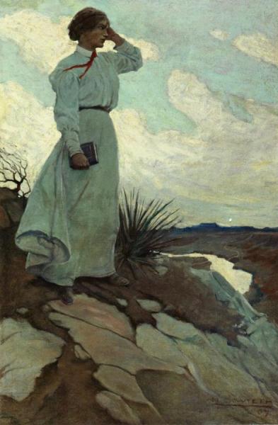 Louise Loved To Climb To The Summit On One Of The Barren Hills Flanking The River, And Stand There While The Wind Blew by Newell Convers Wyeth