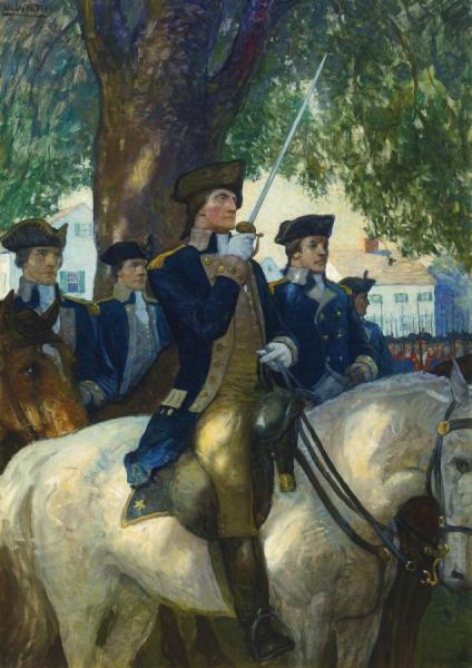 Washington Salutes The Flag As He Takes Command Of The Continental Army At Cambridge, 1775 by Newell Convers Wyeth