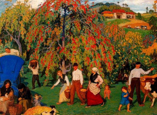 Recogiendo La Manzana by Nicanor Piñole Y Ruiz