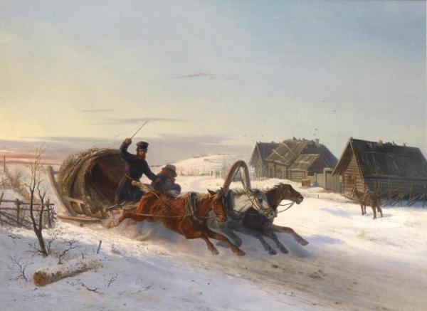A Troika Galloping Through The Snow by Nicholai Egorovich Sverchkov