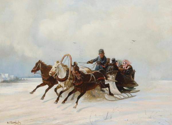 A Troika Ride Through The Snow by Nicholai Egorovich Sverchkov