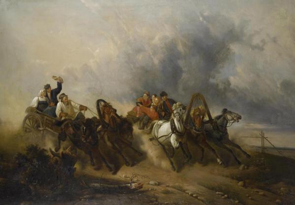The Troika Race by Nicholai Egorovich Sverchkov Oil Painting Reproductions
