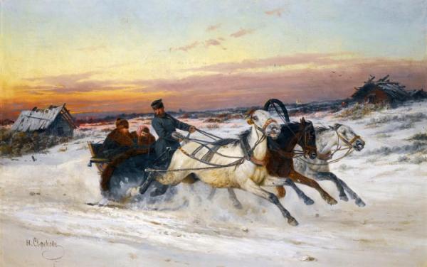 Troika At Sunset by Nicholai Egorovich Sverchkov
